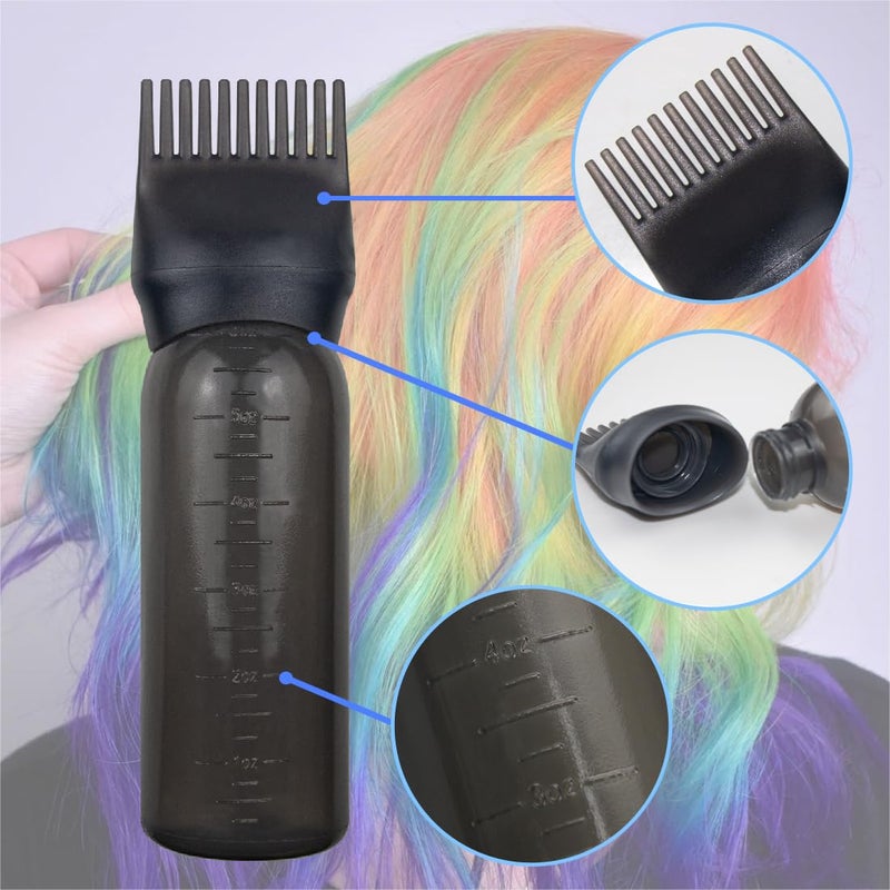 FZWONVUC 4 Pack Root Comb Applicator Bottle, Hair Oil Applicator, Oil Comb Applicator Bottle for Hair Dye Shampoos Hair Salons (Black+White) - Image 3